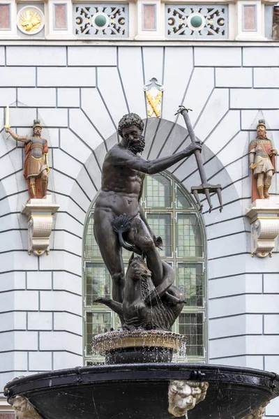 Neptunbrunnen Danzig Pommern Polen Skulptur Der Altstadt Historisches Wahrzeichen Der — Stockfoto