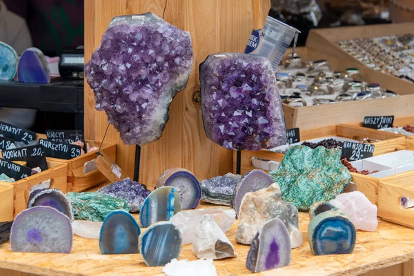 Natural semi precious stones and crystals at the market