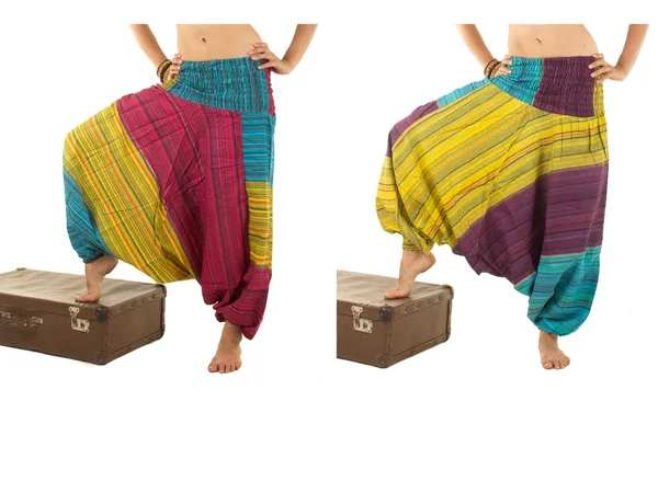 Calças de harém multi-cores com padrão indiano — Fotografia de Stock
