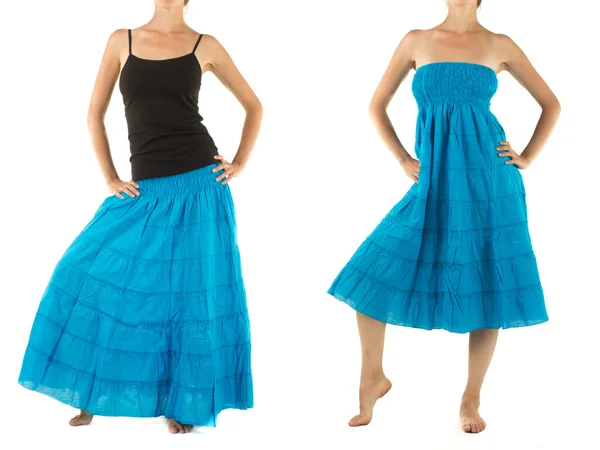 Blauwe vrouwelijke jurk en rok — Stockfoto
