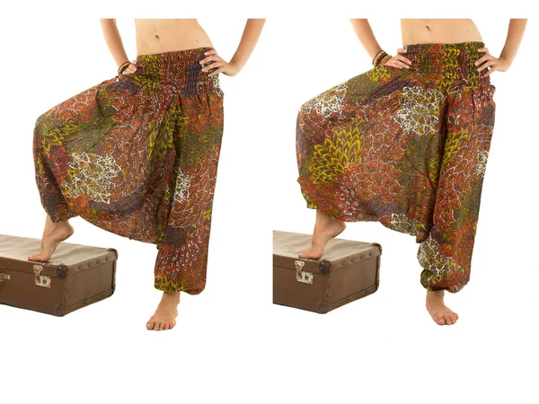 Multi-Color Harem Pants with Indian Pattern Stock Photo