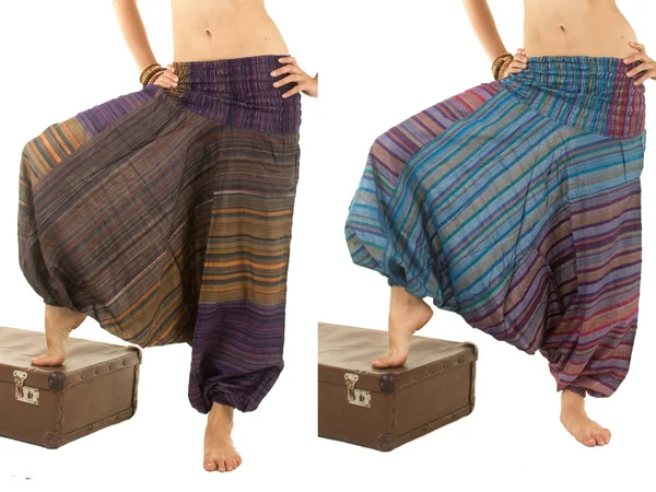 Pantaloni harem multicolore con motivo indiano Immagine Stock