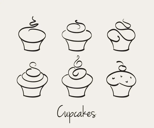 Cupcake set hand drawn vector — Stock Vector