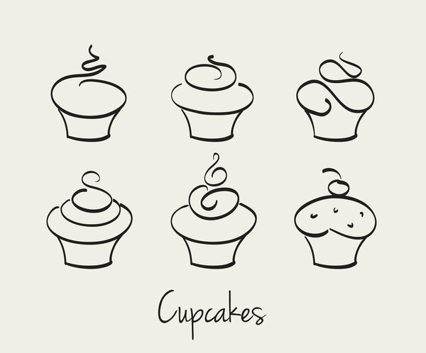 Cupcake set hand drawn vector
