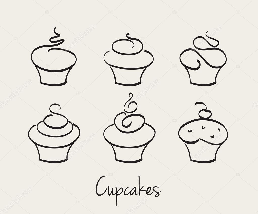 Cupcake set hand drawn vector