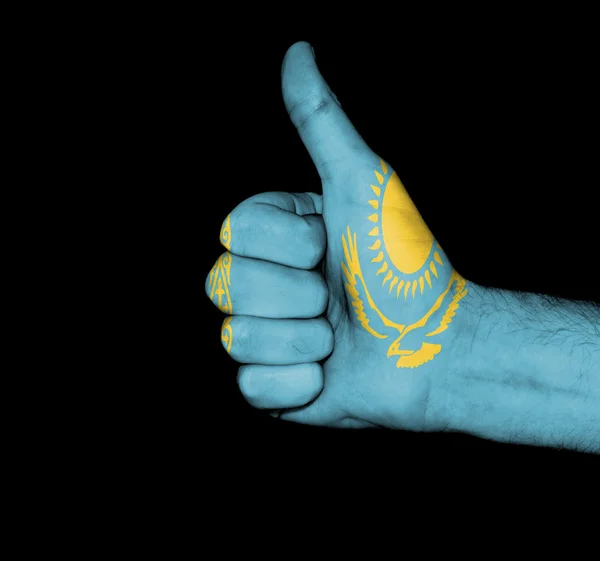 Kazakstan-flaggstänger tummen upp gest för excellence Stockbild