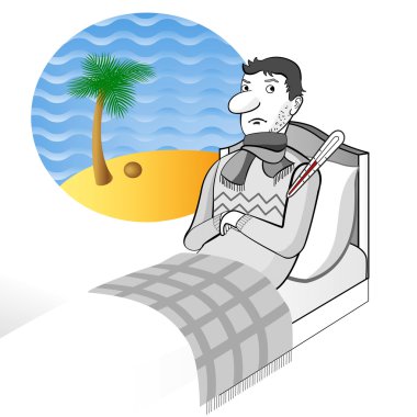 Ill man stays on the bed clipart