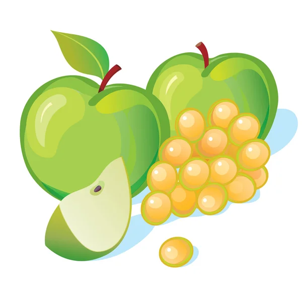 Grape and two apples — Stock Vector