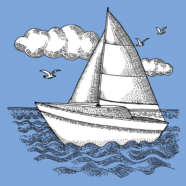 Le Yacht et les nuages — Image vectorielle