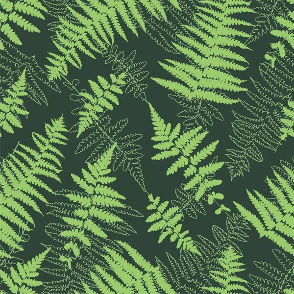 Eğreltiotu yaprağı vektörü kusursuz desen. Kırpılmış siluet ve düz çizgi deseni. Eğreltiotu yaprağı vektörü kusursuz arkaplan