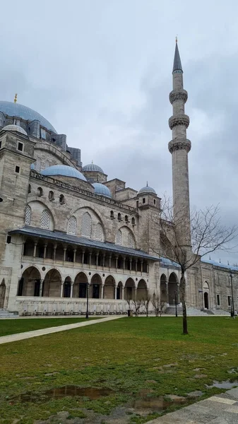 Vista da Mesquita Suleymaniye Suleymaniye Camii. Silhuetas da Mesquita Suleymaniye em Istambul. Arquitetura otomana — Fotografia de Stock