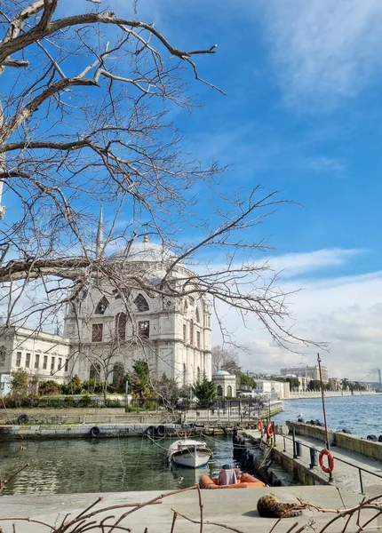 Dolmabahce Sarayı 'ndan ve saat kulesinden Dolmabahçe Camii. 04.03.2021 Türkiye