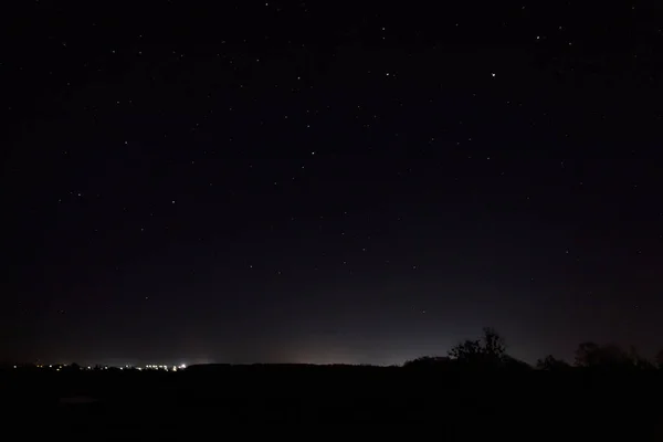 Stark Himmel Panorama Blå Natthimmel Mjölkaktig Sätt Och Stjärna Mörk — Stockfoto