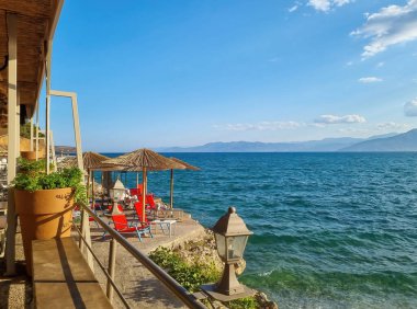 Yunanistan 'ın Nafplio kasabasının kıyı şeridi. Akdeniz manzarası, Yunan Nafplio