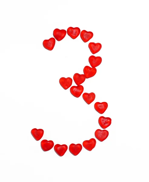 Number three from gummy hearts — Stock Photo, Image