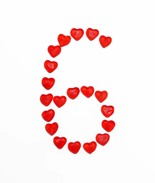 Number six from gummy hearts — Stock Photo, Image