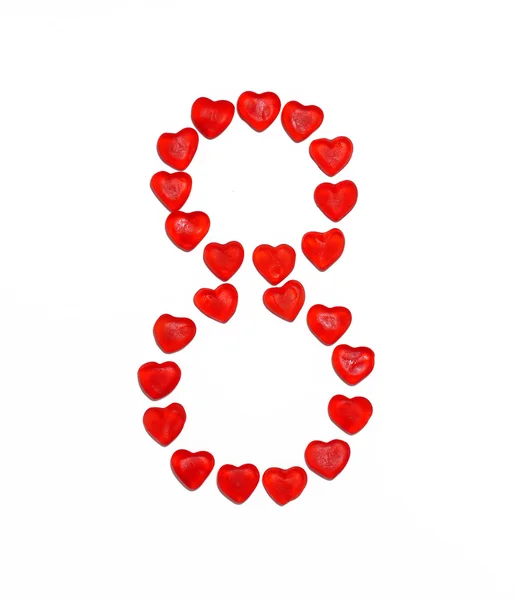 Number eight from gummy hearts — Stock Photo, Image
