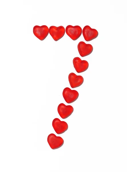 Número siete de corazones de gominola — Foto de Stock