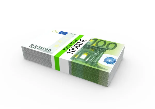 Un paquet de 100 billets de banque Euro — Photo