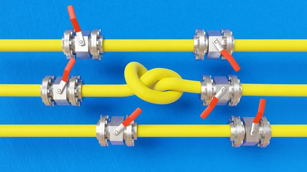 Візуалізація Трубопроводів Клапанами Середній Вузлом Ньому Синьо Жовтим Стокове Фото