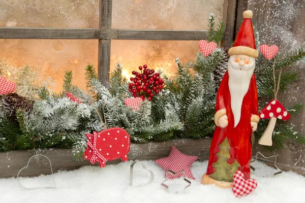 Natural christmas decoration with santa claus — Stock Photo, Image