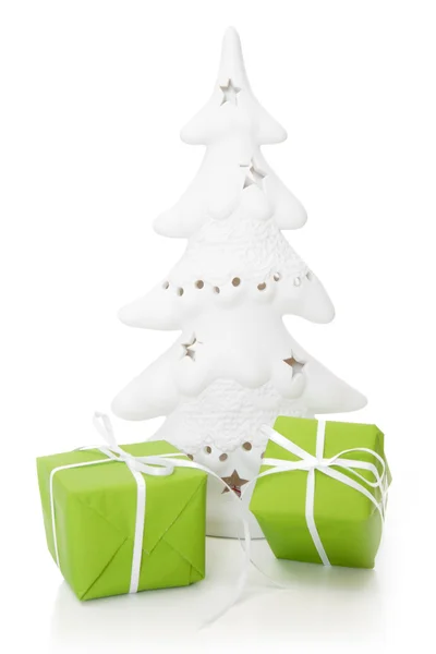 Green giftboxes wrapped for Christmas — Stock Photo, Image