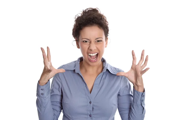 Isolated frustrated shouting woman waist up on white background Stock Picture