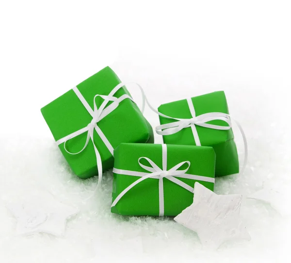 Zelené dárkové boxy na Vánoce Stock Snímky