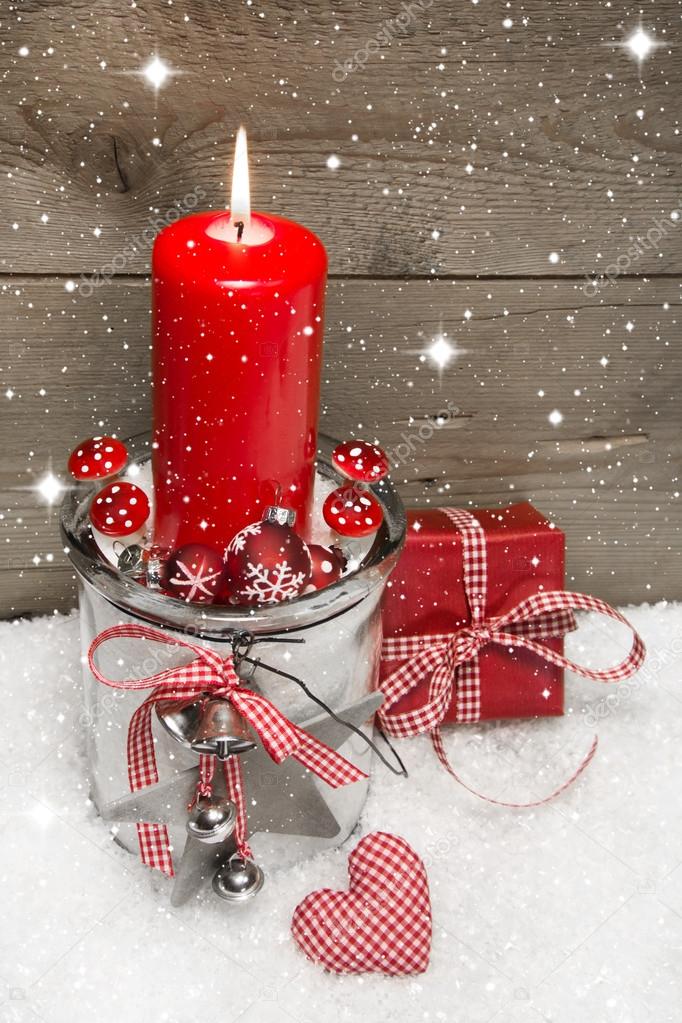 Christmas with red candle and gift box