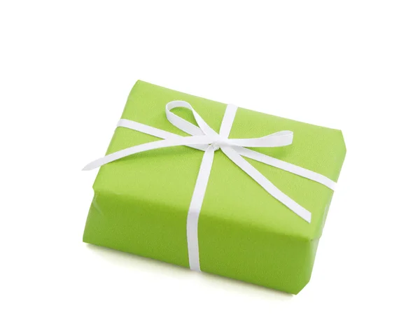 Caja de regalo atada con cinta blanca — Foto de Stock