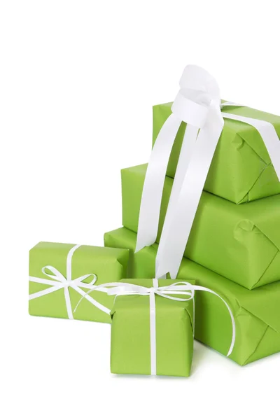 Cajas de regalo atadas con cinta blanca — Foto de Stock