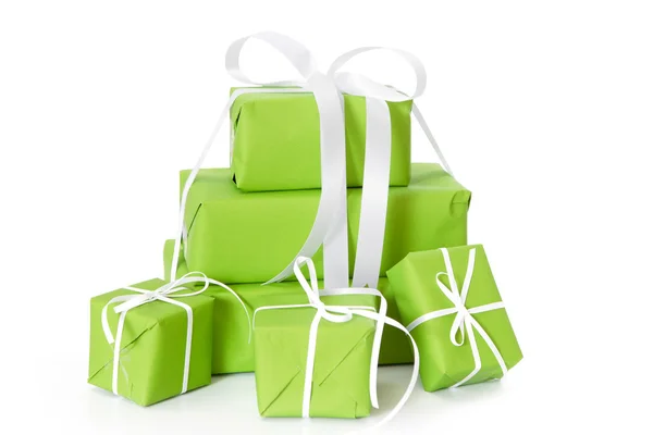Cajas de regalo atadas con cinta blanca — Foto de Stock
