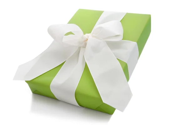 Green giftbox tied with ribbon — Stock Photo, Image