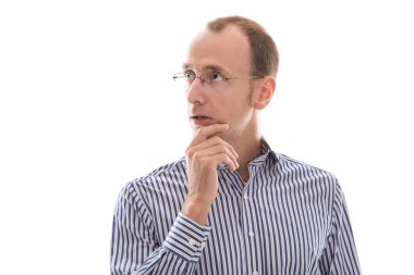 sınıflar ve şüphe mavi gömlek ile iş adamı