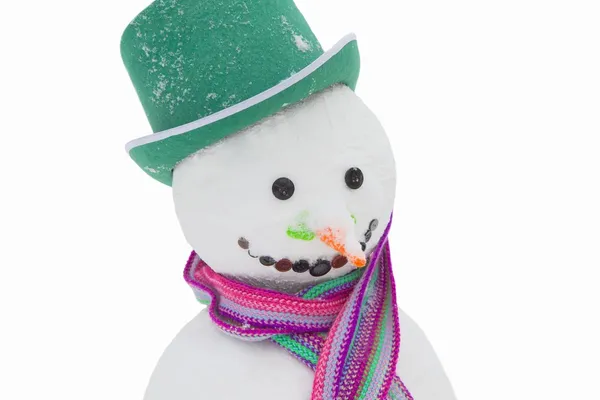 Snowman with green hat — Stock Photo, Image