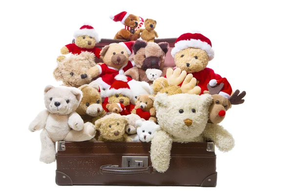 旧的玩具熊在旧手提箱 — 图库照片
