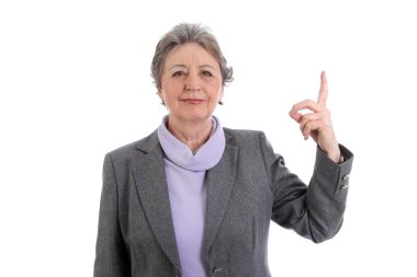 Mature lady with raised finger up clipart