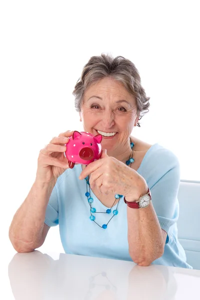 Pensioner woman with savings — Stock Photo, Image