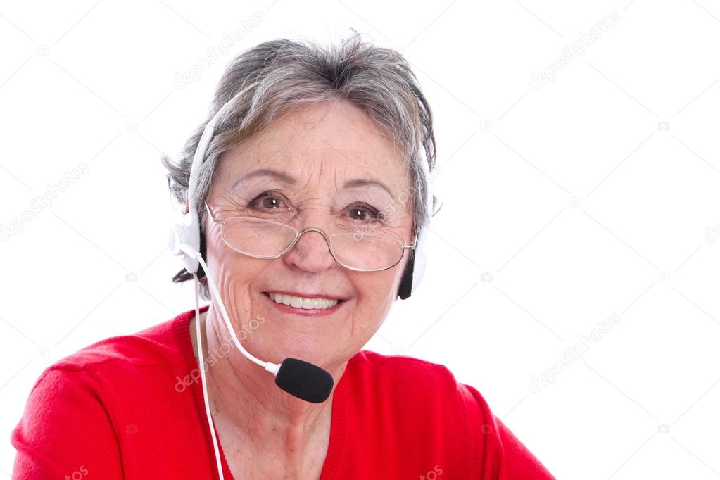 Senior woman with headset