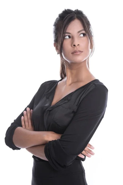 Belle jeune femme d'affaires dans une robe noire isolée Photo De Stock