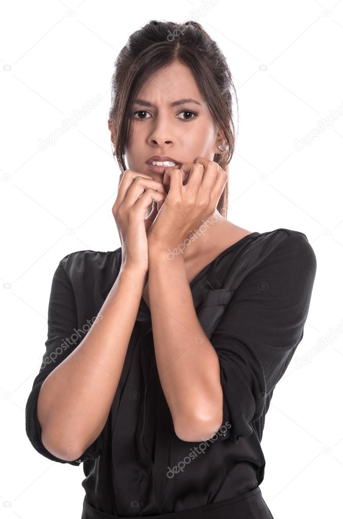 Portrait of a young beautiful shocked woman isolated
