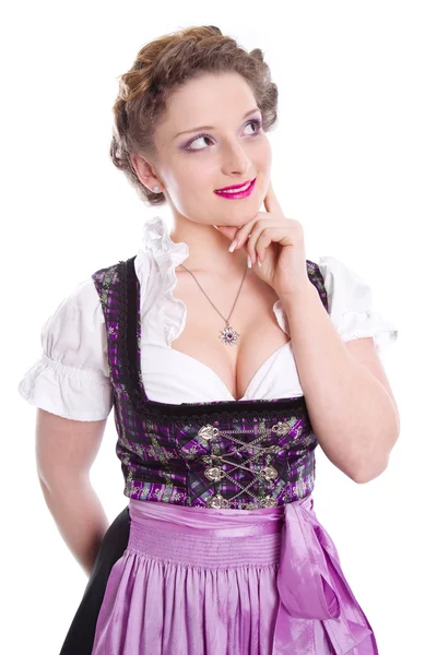 Pensive bavarian woman — Stock Photo, Image