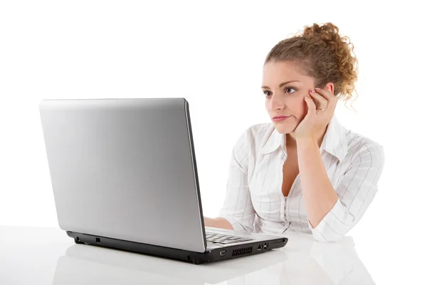 Frustrated woman with laptop Royalty Free Stock Images