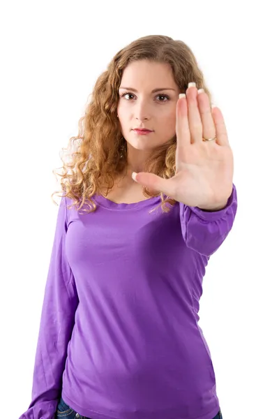 Woman stop sign — Stock Photo, Image