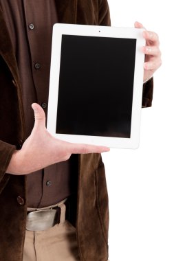 Tablet bilgisayarı ellerinde