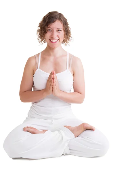 Donna yoga felice — Foto Stock