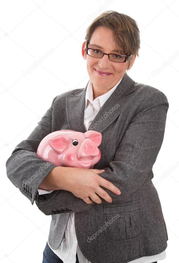 Business woman with piggy bank