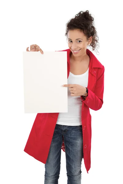 Woman with blank poster — Stock Photo, Image