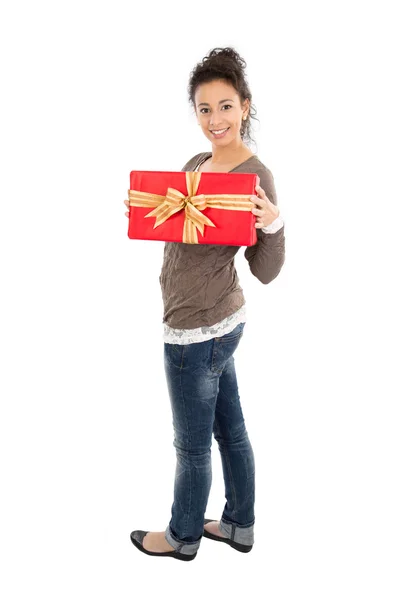 Lady with gift box — Stock Photo, Image