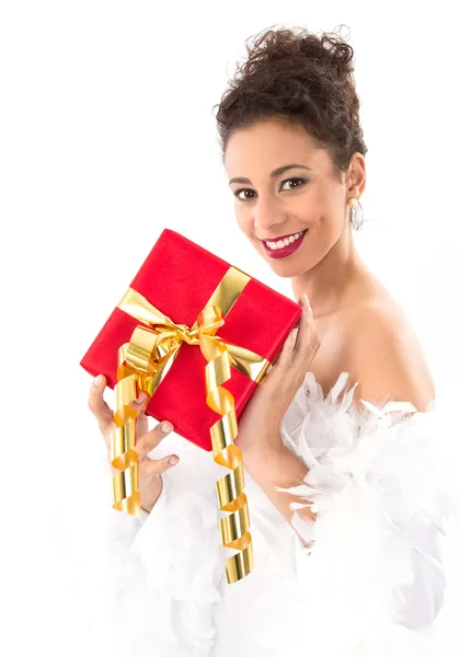 Woman with christmas present — Stock Photo, Image